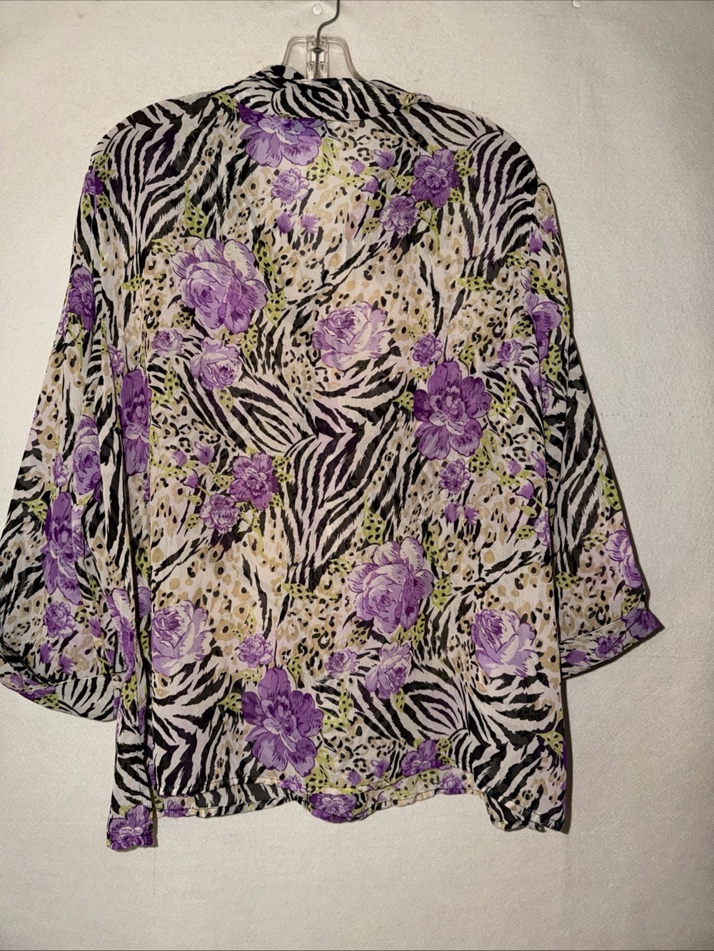Vintage BFA Floral Zebra Print chiffon button Top - Purple multi